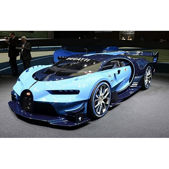 Iconic Arts Laminated 37x24 Poster: Sports Car - Blue Bugatti Veyron 2016