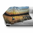 thumbnail image 3 of Nautical Soft Flannel Fleece Blanket, Little Fishing Boat on Pond Tranquil Sunrise Water Reflection Picture, Cozy Plush for Indoor and Outdoor Use, 50" x 70", Sky Blue Yellow Black, by Ambesonne, 3 of 6