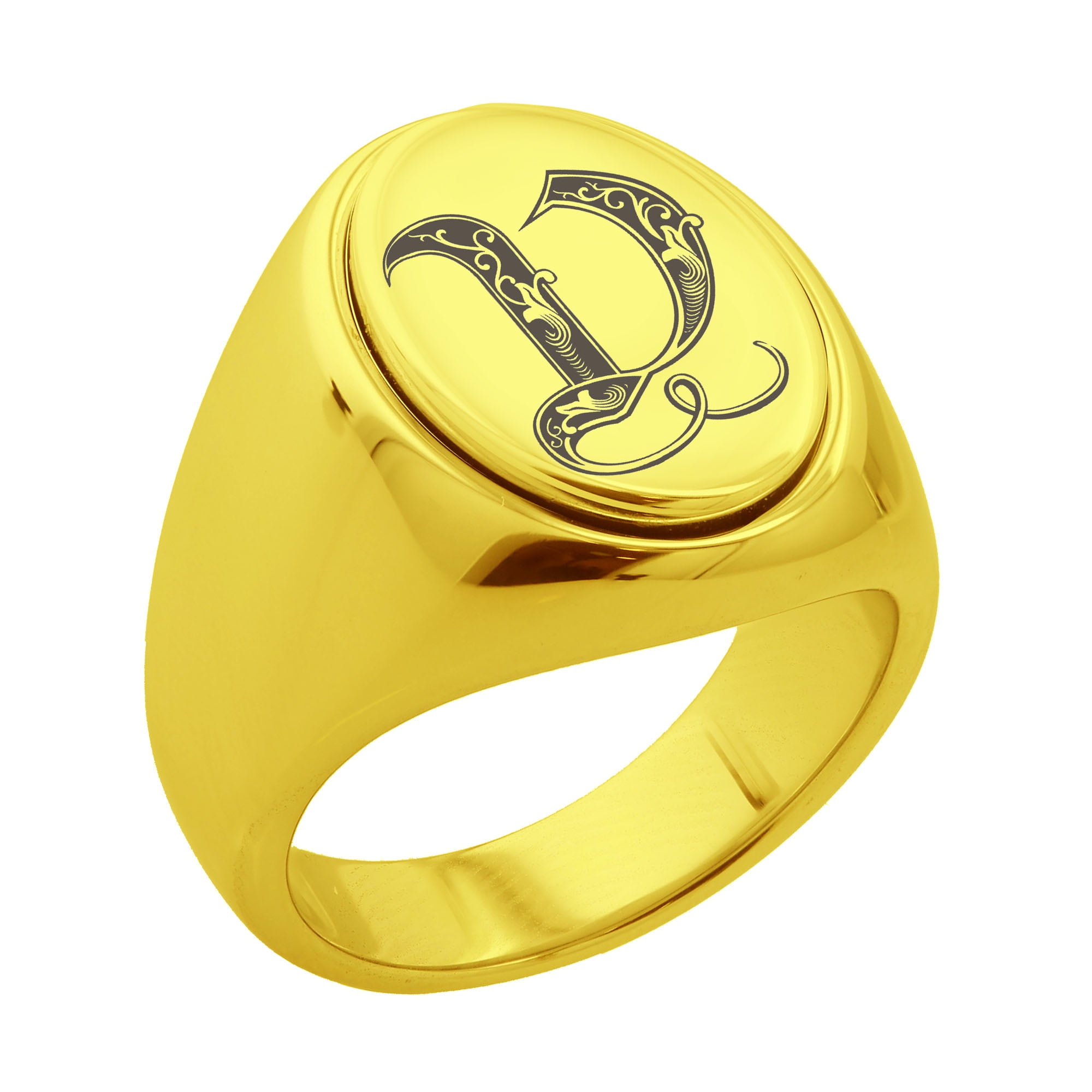 Tungsten Male Men Biker Signet Pinky Ring Royal Font Initial Letter Alphabet Oval Shape Holiday Band Gold V Sz 11 Walmart Com