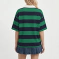 thumbnail image 5 of KDDYLITQ Striped Shirt Women Oversized V Neck Casual Polo Shirts Short Sleeve Rugby Collared Pullover Loose Fit Tops Green 2XL, 5 of 5