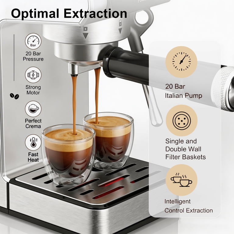 LINKChef Espresso Machine 20 Bar, Small Espresso Maker with Milk
