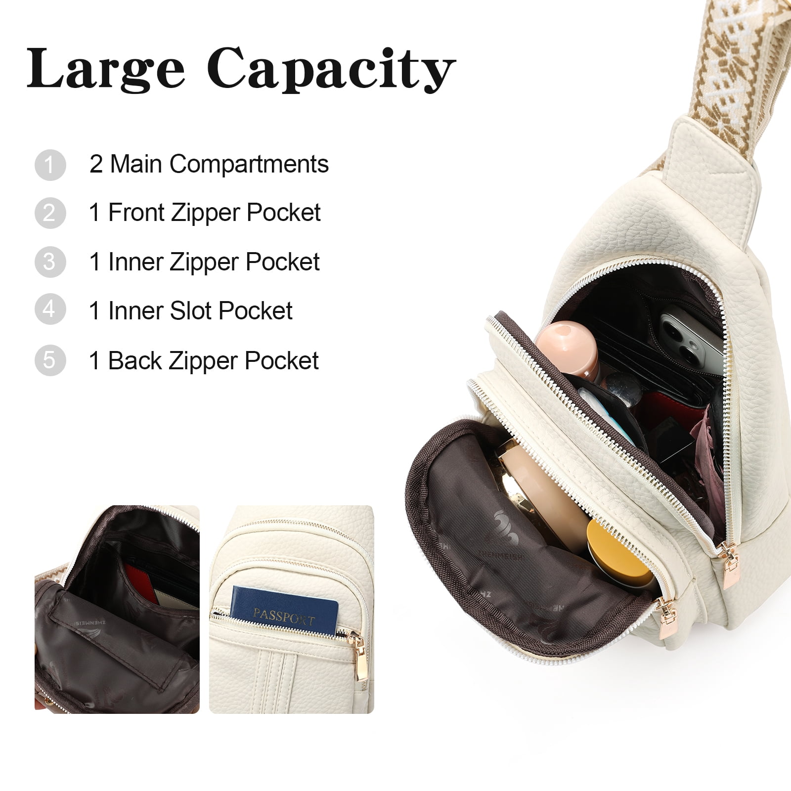 GAEKEAO Crossbody Sling Bag for Women, Travel Leather Crossbody Bags Fanny Packs for Women Small Crossbody Purse Chest Bag