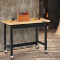 thumbnail image 3 of Gymax 48 Inch Mobile Garage Workbench Bamboo Top with Casters and Organizer Drawer, 3 of 10