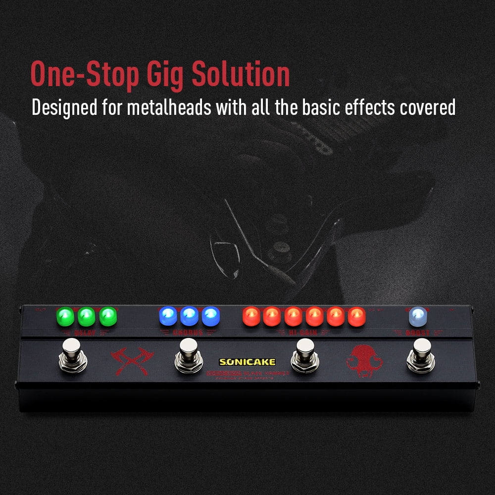 Sonicake Multi Guitar Effects Pedal Black Hammer Hi Gain Distortion Delay Chorus