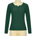 thumbnail image 3 of YUGYXL Oversized T Shirts for Women Vintage Long Sleeve Henley Shirt Button Down Slim Fit Tops Scoop Neck Ribbed Knit Tshirt Army Green L, 3 of 7