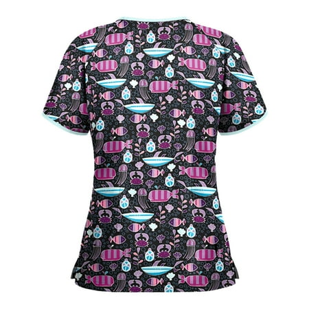 

LWZWM Cute Sweatshirts for Teen Girls Scrub Top Top V-Neck Short Sleeve Print Mint Green XL