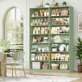 thumbnail image 2 of Hiphuta 84"H Double Wide 7-Tier Bookcase, Large Modern Bookcase for Home Office and Living Room, Freestanding Display Book Shelves, Green, 2 of 10