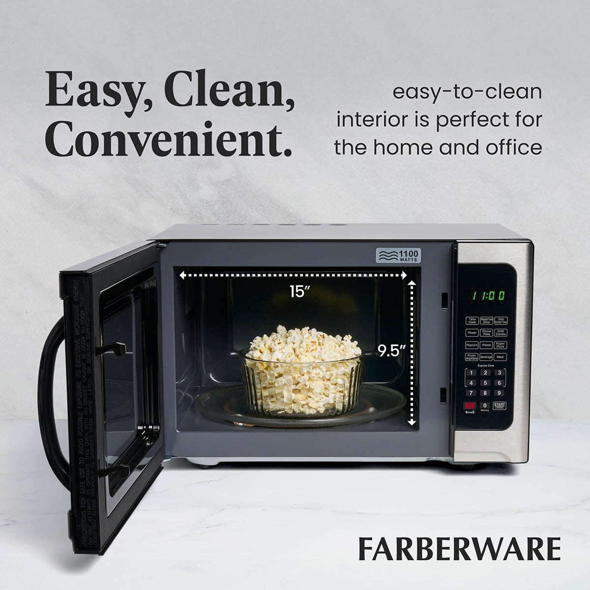 Farberware 1.2 cu ft Microwave Oven, 1000W Compact Microwave Oven with LED Display, Stainless Grill