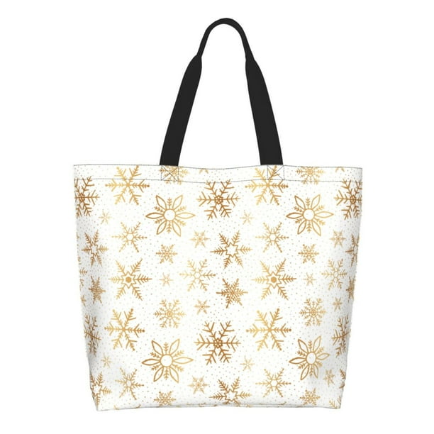 Balery gold Snowflake print Bolsa Tote Estilo Estético con Cremalleras, Bolsa de Hombro, Bolsa de Compras Grande y Plegable