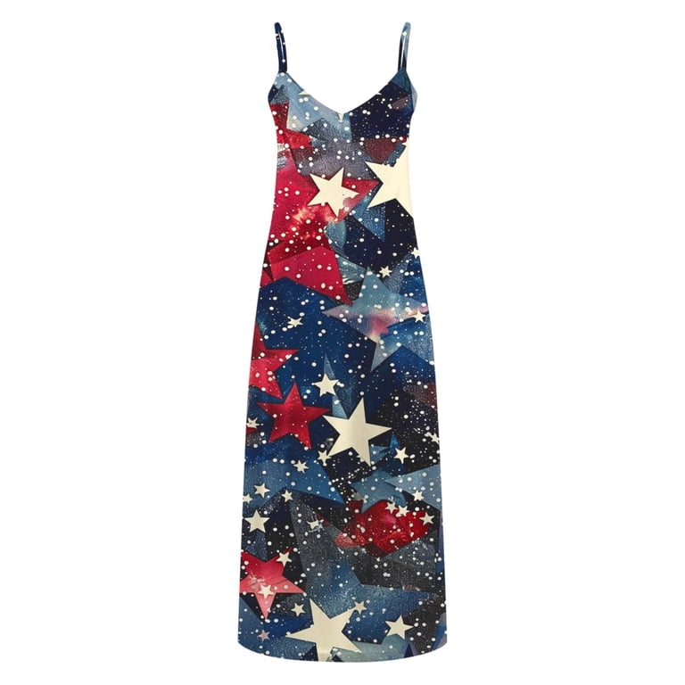 Frostluinai Womens 4th of July Patriotic Dresses V Neck Spaghetti Strap Maxi Dress USA Stars Striped Sundress Independence Day Party Dress - Walmart.com Frostluinai Womens 4th of July Patriotic Dresses V Neck Spaghetti Strap Maxi Dress USA Stars Striped Sundress Independence Day Party Dress - Walmart.com