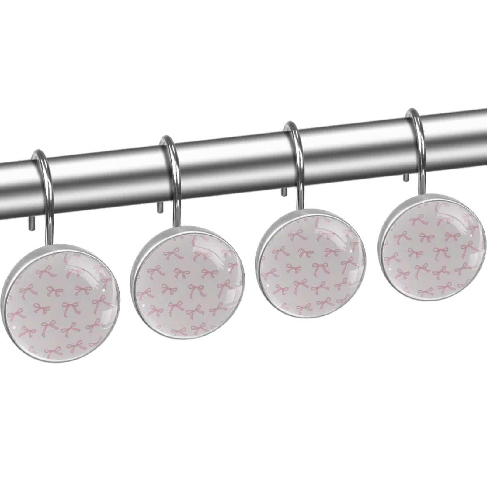 HemaKayy 12 Pcs Shower Curtain Hooks Bathroom Decorative Accessories Pink Shiny Bow