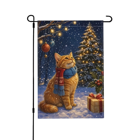 Winter Cat Garden Flag with Snowy Tree Scene, Outdoor Decor, 12x18 Inch
