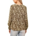 thumbnail image 3 of INSPIRE CHIC V Neck Top for Women's Floral Prints Button Decor Puff Sleeve Vintage Shirt XS Light Brown, 3 of 6