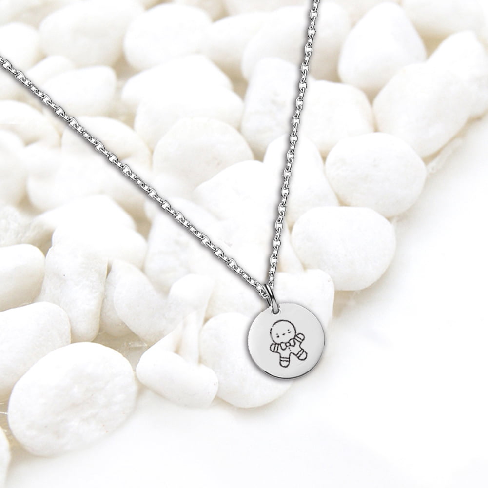 Anavia Round Christmas Gingerbread Man Stainless Steel Silver Disc 10mm Pendant Jewelry with Gift Box