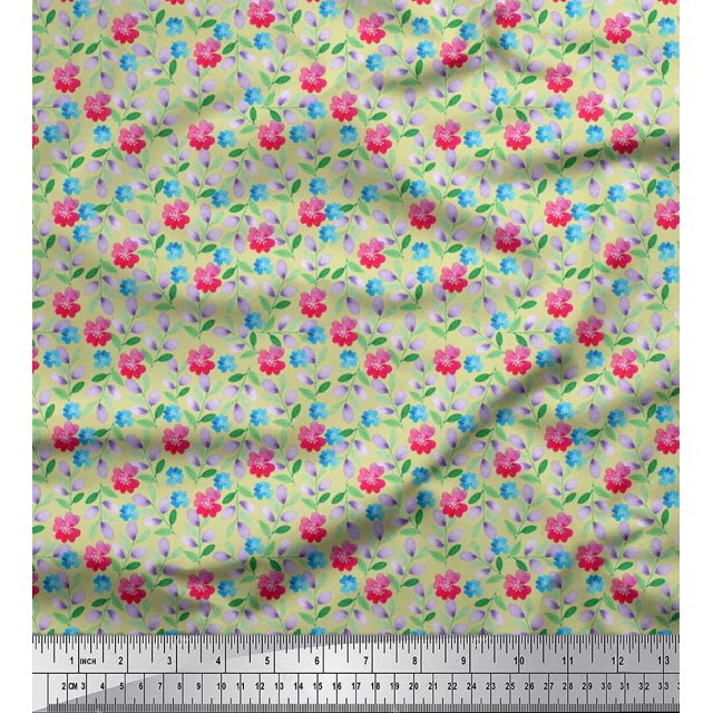 Soimoi Cotton Poplin Fabric Leaves & Floral Artistic Print Fabric by Yard 42 Inch Wide