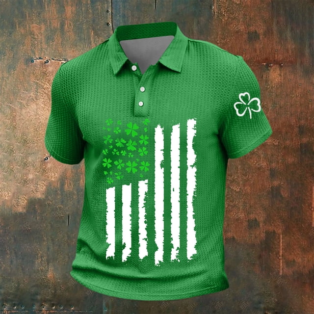 Ceisia Men's St. Patrick's Day Polo Shirt | Shamrock American Flag Print | Casual Short Sleeve Collared Top Gift