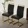 thumbnail image 3 of Set of 2 Dining Chairs, Modern Chair with PU Faux Leather Upholstered, High Backrest, C-shaped Metal Leg Supports, Office Chair for Dining Room, Club, Patio, Black/Gold, 3 of 9