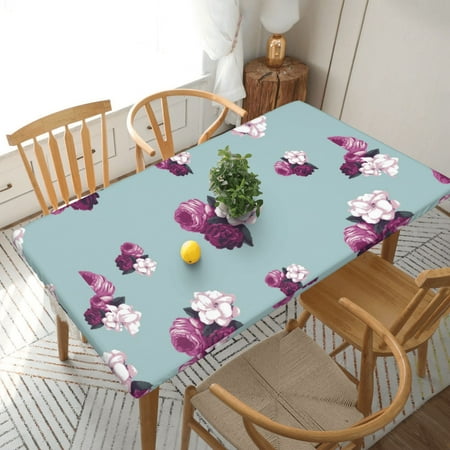 

Home Deluxe Tablecloth Vintage Floral Roses Wallpaper Waterproof Elastic Rim Edged Table Cover- For Christmas Parties And Picnics 5ft