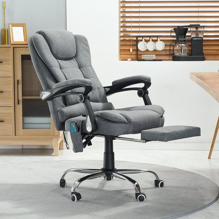 YODOLLA Massage Office Chair with Heat Ergonomic Reclining Computer Chair High Back Desk Chair W Retractable Footrest Grey