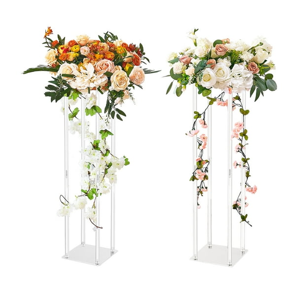 VEVOR 2PCS 31.5inch High Wedding Flower Stand, With Acrylic Laminate,Acrylic Vase Column Geometric Centerpiece Stands, Floral Display Rack for T-Stage Events Reception, Party Decoration Home
