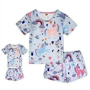 ModaIOO Matching Dolls & Girls Pajamas Unicorn Short Sleeve Sleepwear Set(8032,Uni4,140)