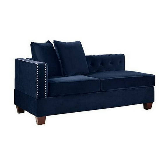 Chaise Lounge Recliner 58 Inch Indigo Velvet, Nailhead Accent, 2 Pillows, Modern Coastal Design