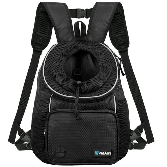 PetAmi Dog Front Carrier Backpack, Adjustable Dog Pet Cat Chest Carrier Backpack, Ventilated Dog Carrier for Hiking Camping Travel, Small Medium Dog Puppy Large Cat Carrying Bag, Max 15 lbs, Black