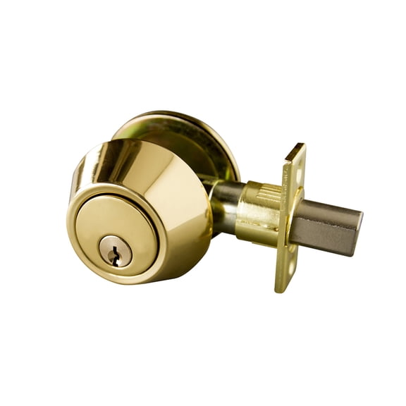 Polished Brass Keyed Entry Deadbolt with Twist-Knob Interior, 6-Way Adjustable Latch
