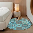 thumbnail image 2 of Retro Middle Century Round Area Rug 4Ft Washable Circle Rugs for Bedroom Dining Room, Rustic Bohemia Style Aztec Blue Non-Slip Carpet Floor Mats Indoor Outdoor Carpet Runner Aesthetic Home Decor, 2 of 8