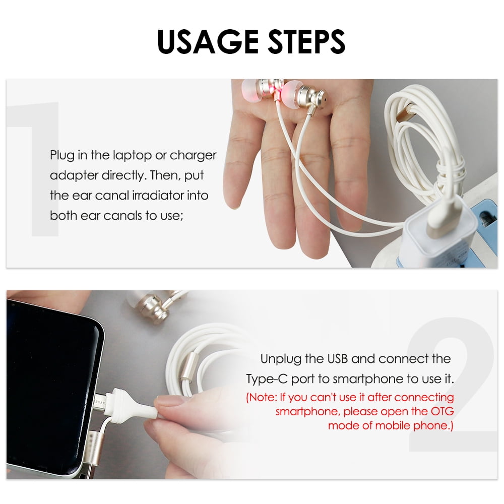 BearCris Ear Relaxation Red Light Device - 650nm Non-Heat LED for Comfort, USB/Type-C Portable