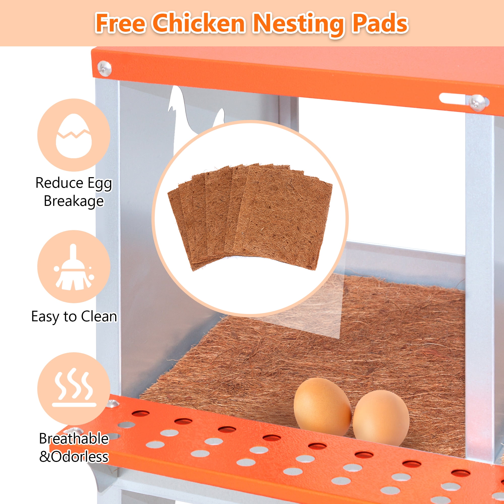 8-Bay Wall Mount Metal Nest Box for Hens Ducks, Galvanized Steel Poultry Coop Equipment with Vented Design, Easy Egg Collection & Assembly, Orange