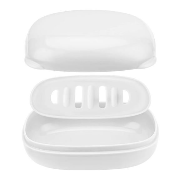 Soap Holder with Lid, Travel Soap Container with Removable Draining Layer, Soap Dish, Soap Box (White) for Home, Camping, Travel