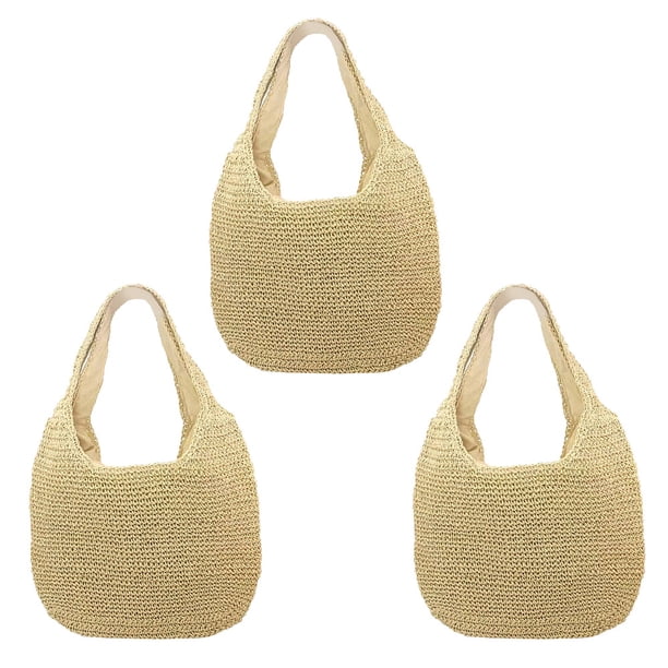 Bolso de hombro de paja para mujer, bolso de mano tipo cubo, tejido de playa de verano, bolso tejido a mano
