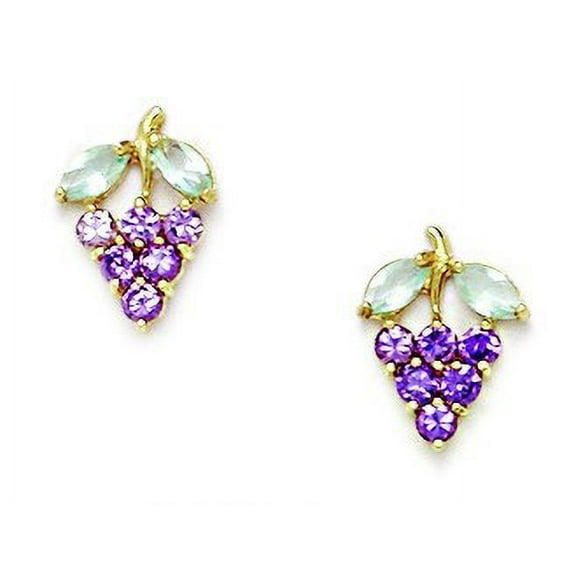 14k Yellow Gold Purple Cubic Zirconia Grapes Screw-Back Earrings - Measures 11x8mm
