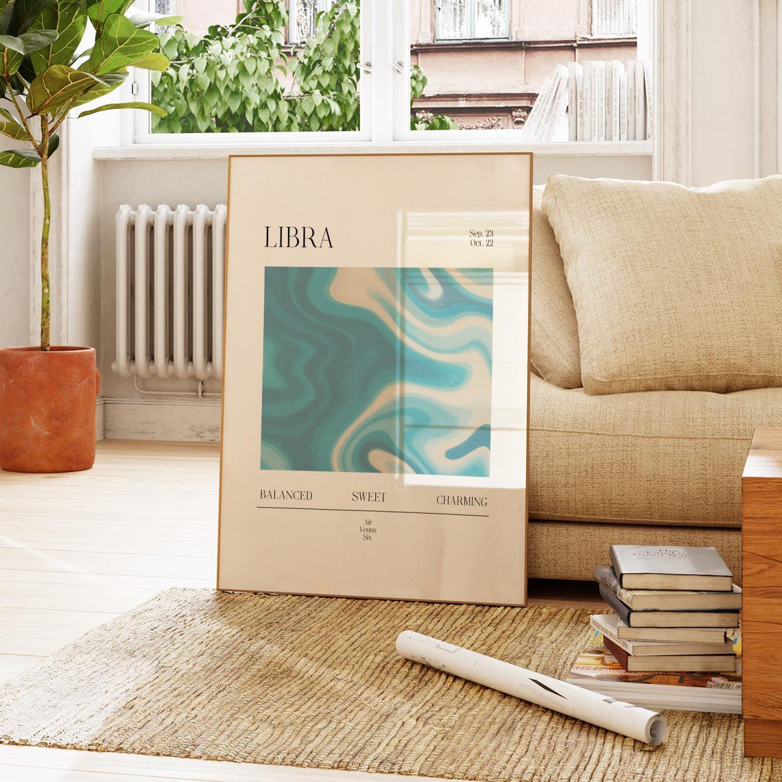 Libra Zodiac Wall Art Print With Horoscope Symbol And Celestial Room Decor Unframed Paper Print