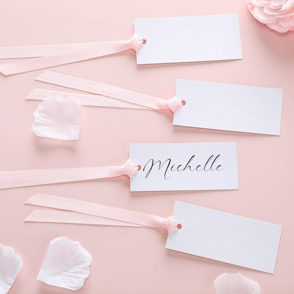 50 Pcs Name Place Cards for Table Setting Blank Wedding Place Cards with Satin Ribbon 1.57 x 3.54 Inch Hanging Gift Tags for Wedding Dinner Banquet Party Table Setting Supplies