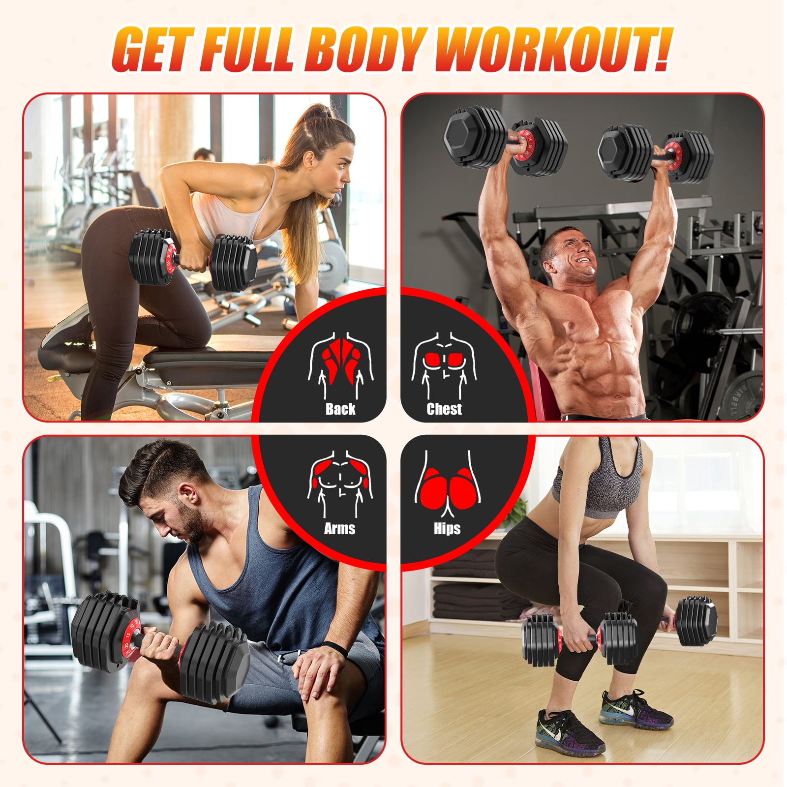 Hiaso 55lb 5-in-1 Adjustable Dumbbell Set Plates & Rack-Space-Saving Free Weights for Home Gym, Full Body Workout for Women & Men