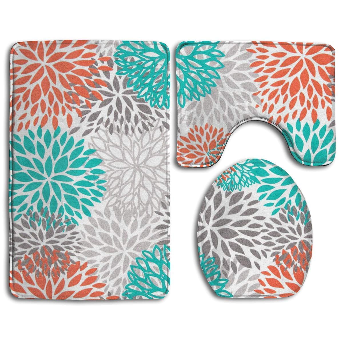 PUDMAD Multicolor Dahlia Pinnata Flower 3 Piece Bathroom Rugs Set Bath