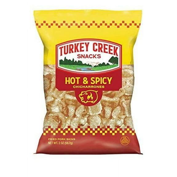 Turkey Creek Fried Pork Skins Rinds Chicharrones Hot Flavor 2.0 oz (12-Bags)