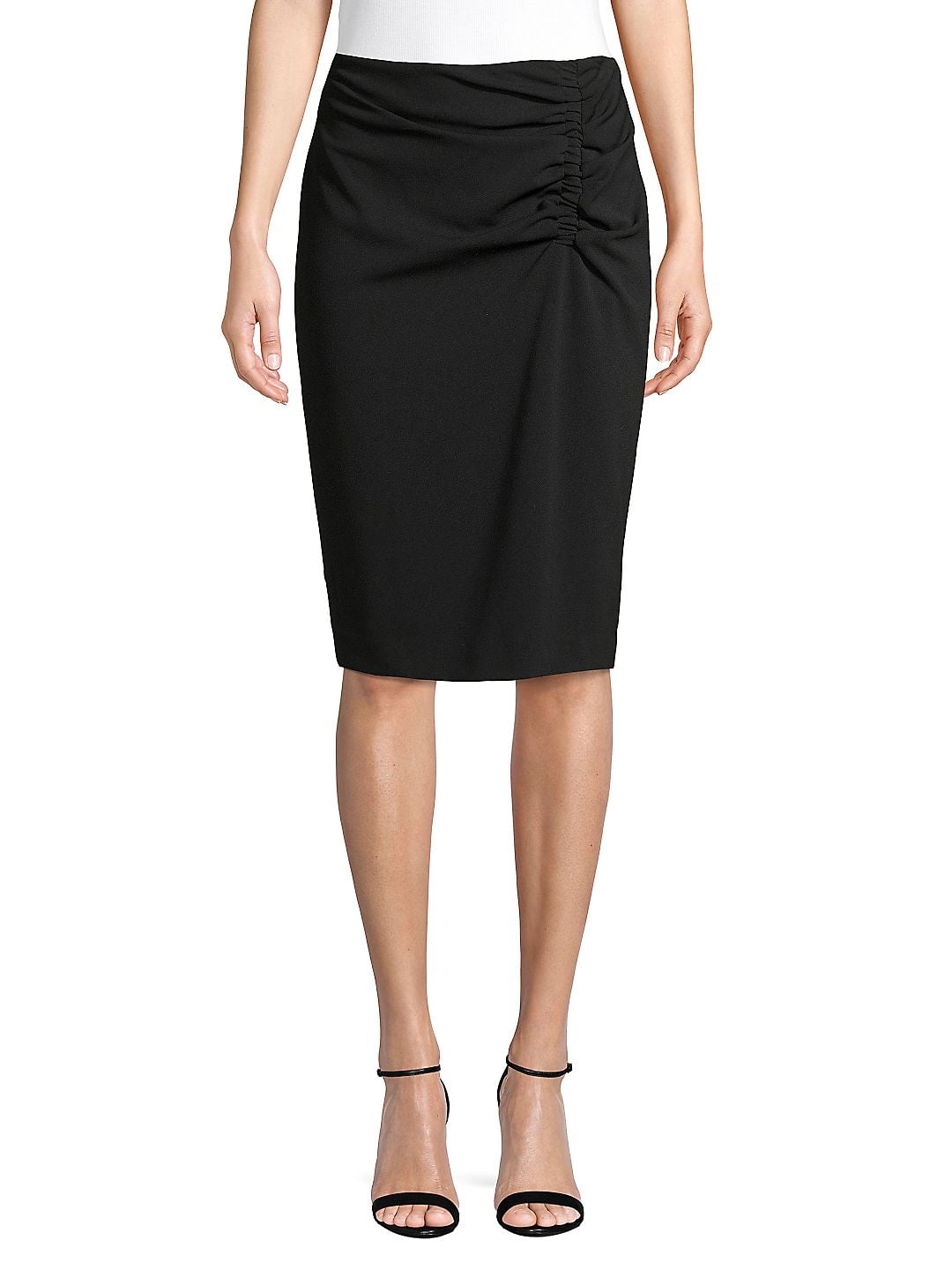 knee length black ruched skirt