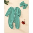 thumbnail image 4 of BemeyourBBs Newborn Baby Girl Boy Footed Romper Stripe Footie Jumpsuit Print Long Sleeve Ruffled Zipper Jumpsuits with Headband Spring Fall Winter Baby Essentials Clothes, 4 of 9