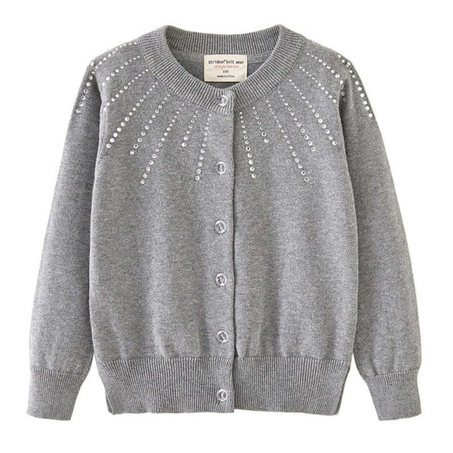 RXIRUCGD Cardigan Veste en Tricot de Coton pour Filles avec Strass ( Gris, Taille : 9 Ans )