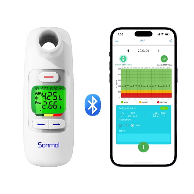 Entrenador digital de músculos respiratorios Sonmol con medidor de flujo máximo para el entrenamiento pulmonar y aplicación