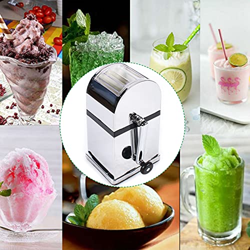 Ice Crusher Manual,Stainless Steel Household Ice Crusher Shaver for Quick Coarse,Shave or Fine Crushing of Chips Snow Cone or Slush,Hand Crank Operated Ice Crusher
