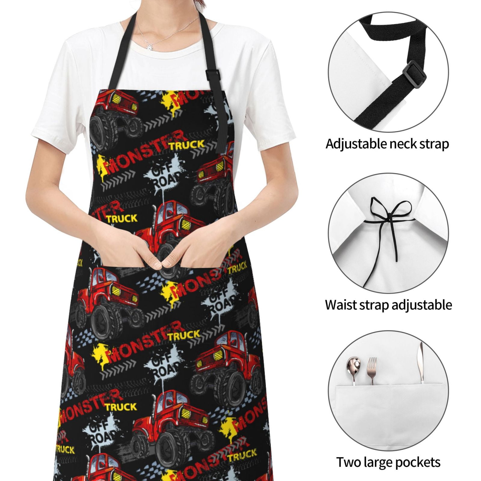 Kdxio Monster Truck Apron with Pockets Adjustable Kitchen Aprons for Men Women Waterproof Aprons for Cooking,Drawing,Crafting, Baking Household Cleaning