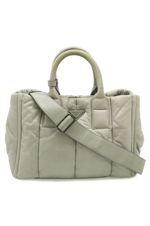 Pre-Owned PRADA Nappa Bomber Tote Bag, Handbag, Shoulder Leather, NUBE Light Gray BN2653