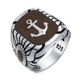 thumbnail image 2 of Mens Nautical Etched Brown Wood Inset Large Boat Anchor Signet Ring for Men Solid .925 Sterling Silver Made In Turkey, 2 of 4