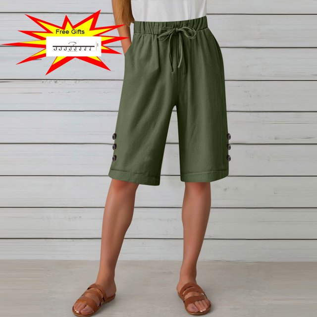 Vmvidoty Women's 5" Linen-Cotton Drawstring Shorts - Breathable Summer Bermuda Shorts with Pockets