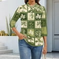 thumbnail image 4 of Women's 3/4 Sleeve Button Up Shirt with Lapel Collar and Floral Print, Casual Fashion Top for Daily Wear, Lightweight Summer Blouse Green XL, 4 of 6