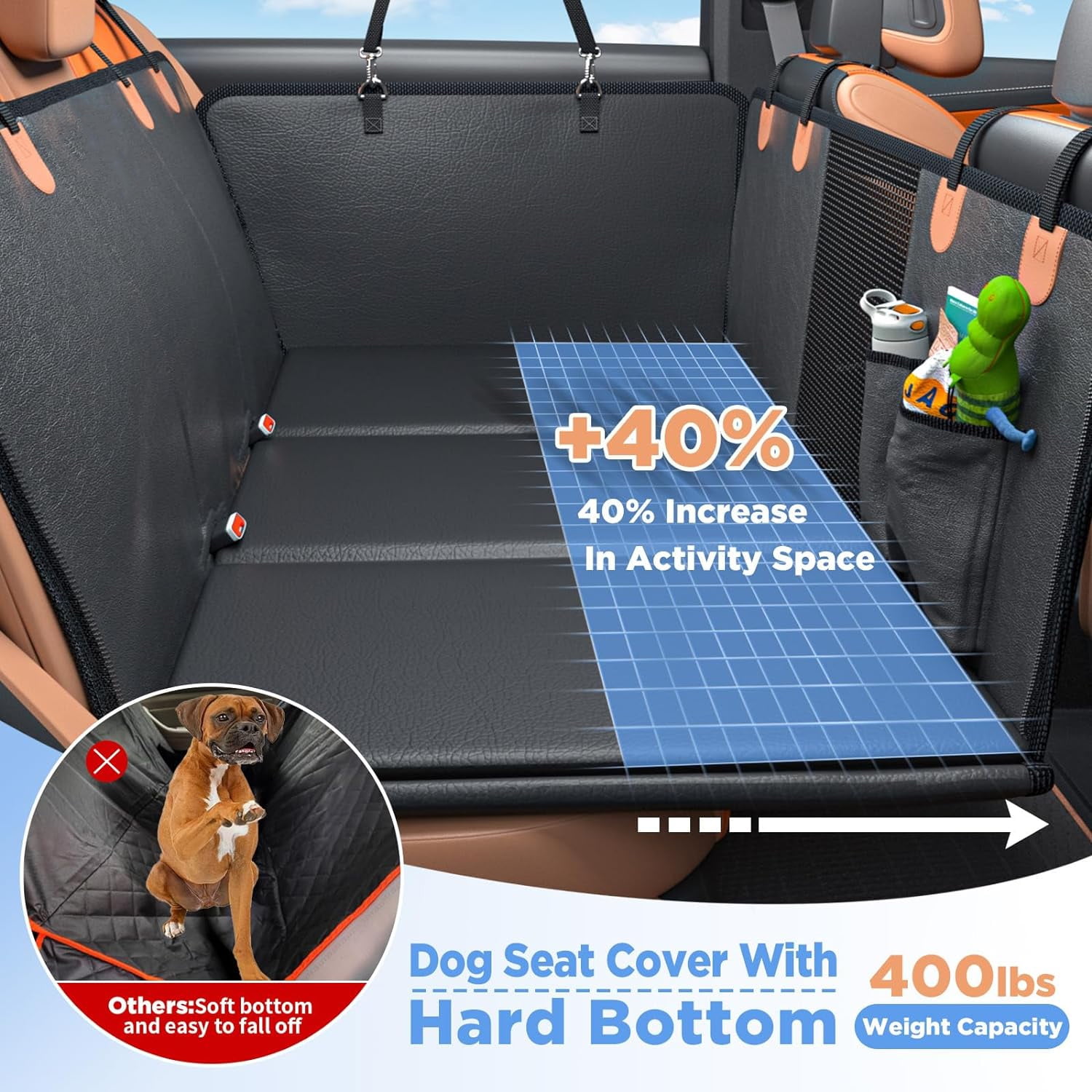 Back Seat Extender for Dogs - Waterproof Dog Car Seat Cover for Back Seat with Hard Bottom - 2026 Upgraded Material! Anti-Scratch! Safer! Easy to Use & Clean (Holds 400lbs)